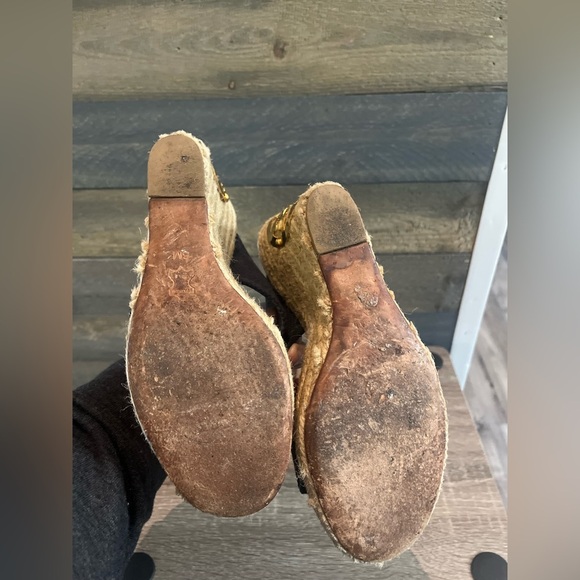 Tory Burch‎ “Kristen” Blue Canvas Espadrille Wedge Sandals with Gold Logo Size 6 - Picture 13 of 13